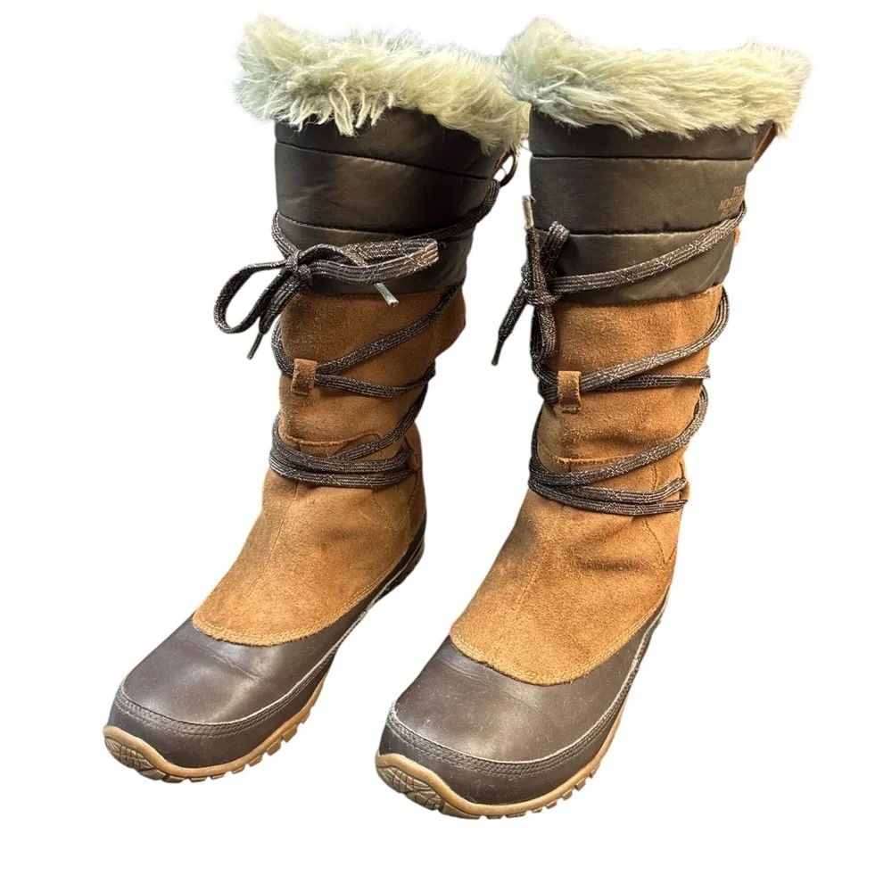 The North Face Women's Brown Suede Winter Boots Primaloft Fur Size 7 - Picture 2 of 9